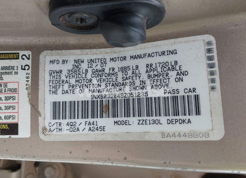 Photo 9 of 2008 Toyota Corolla CE (VIN 1NXBR32E48Z051235)