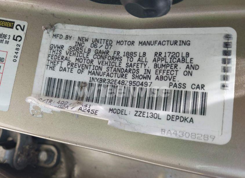 Photo 9 of 2008 Toyota Corolla CE (VIN 1NXBR32E48Z950497)