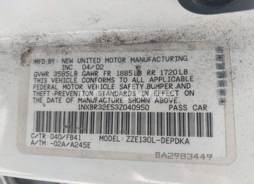 Photo 9 of 2003 Toyota Corolla CE (VIN 1NXBR32E53Z040950)