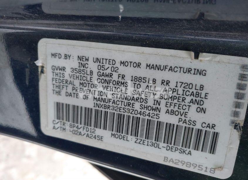 Photo 9 of 2003 Toyota Corolla S (VIN 1NXBR32E53Z046425)