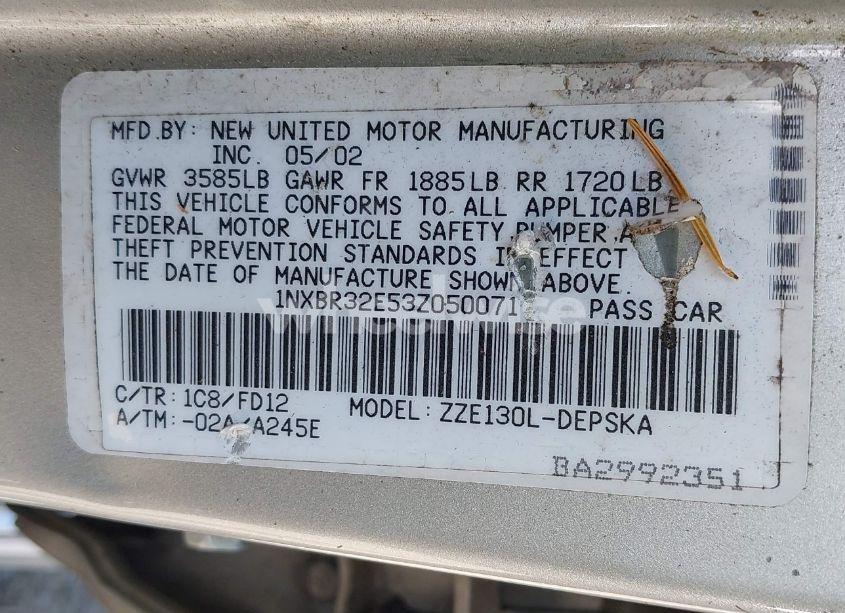 Photo 9 of 2003 Toyota Corolla S (VIN 1NXBR32E53Z050071)