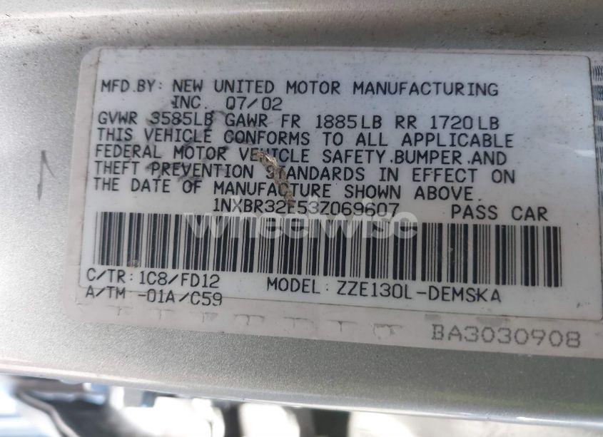 Photo 9 of 2003 Toyota Corolla S (VIN 1NXBR32E53Z069607)