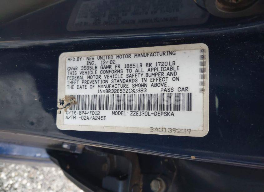 Photo 9 of 2003 Toyota Corolla S (VIN 1NXBR32E53Z132883)