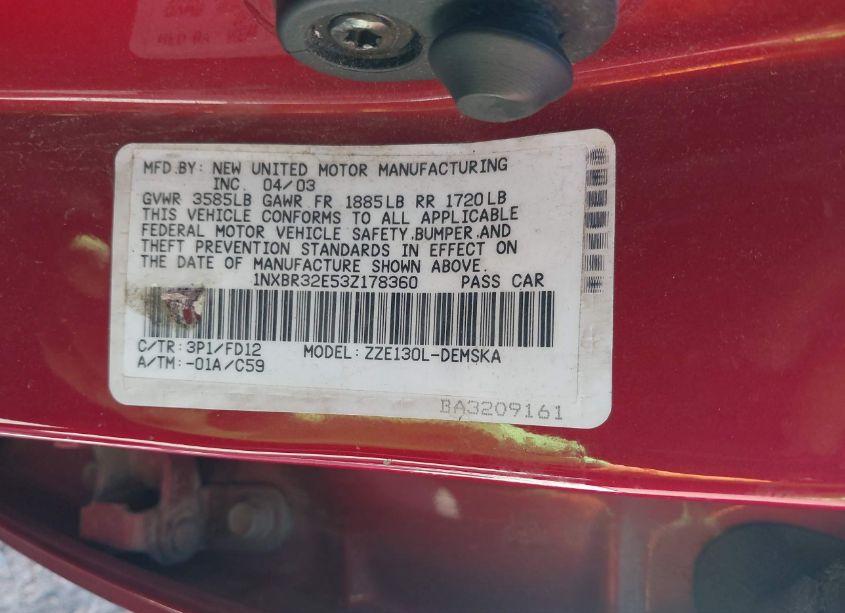 Photo 9 of 2003 Toyota Corolla S (VIN 1NXBR32E53Z178360)