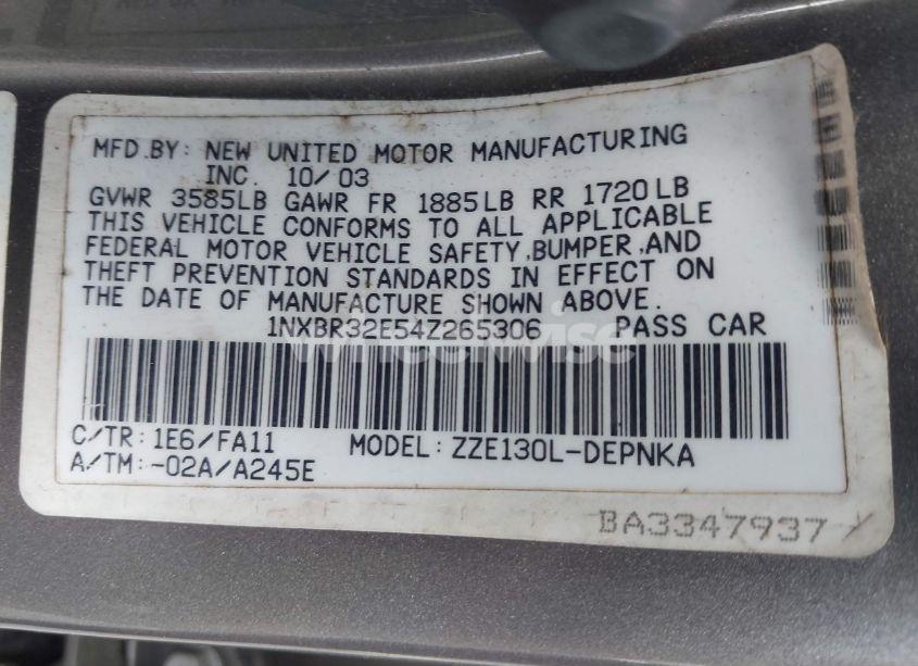 Photo 9 of 2004 Toyota Corolla LE (VIN 1NXBR32E54Z265306)