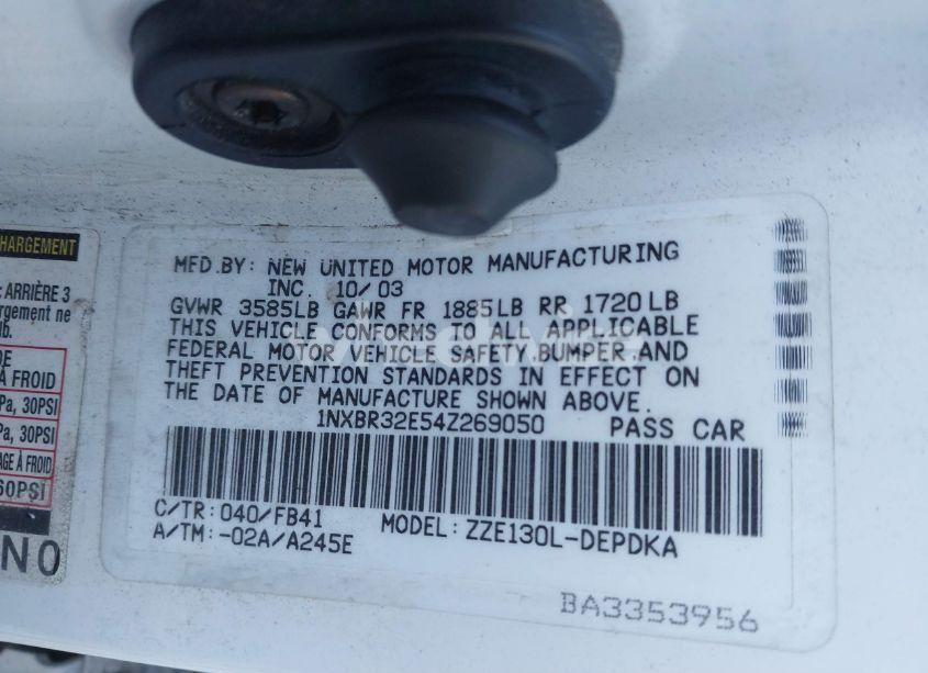 Photo 9 of 2004 Toyota Corolla CE (VIN 1NXBR32E54Z269050)