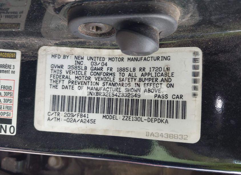 Photo 9 of 2004 Toyota Corolla CE (VIN 1NXBR32E54Z332549)