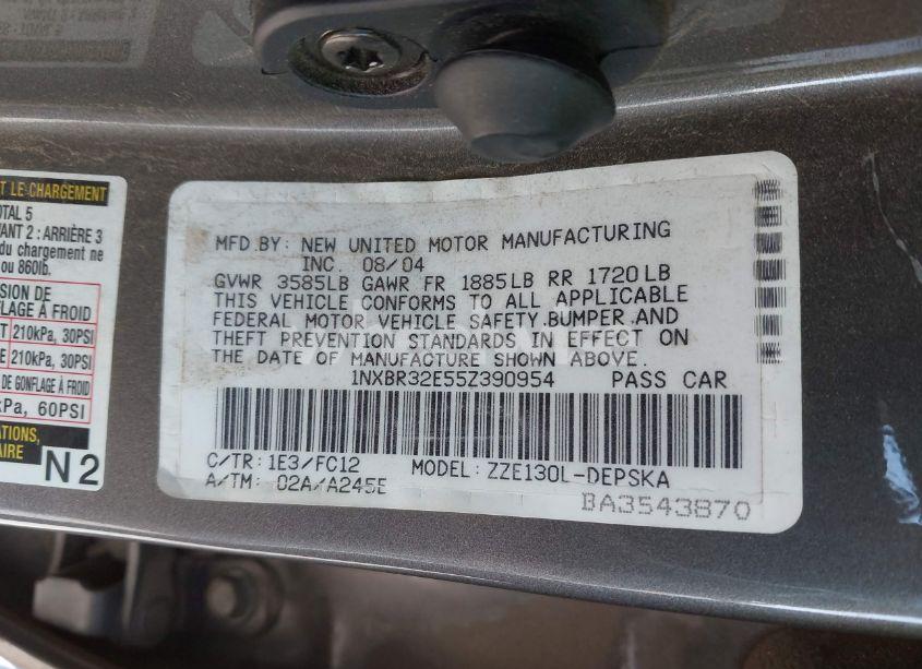 Photo 9 of 2005 Toyota Corolla CE/LE/S (VIN 1NXBR32E55Z390954)