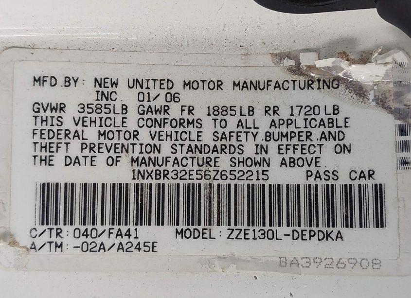 Photo 9 of 2006 Toyota Corolla CE (VIN 1NXBR32E56Z652215)