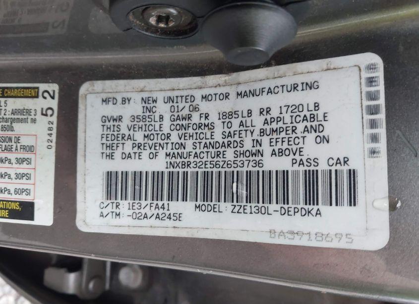 Photo 9 of 2006 Toyota Corolla CE (VIN 1NXBR32E56Z653736)