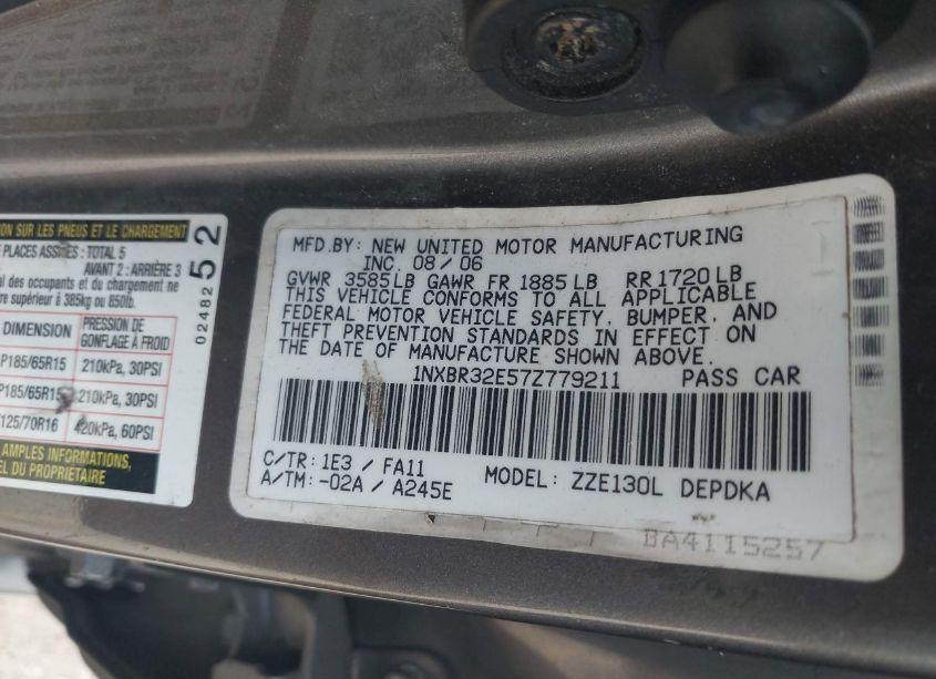 Photo 9 of 2007 Toyota Corolla CE/LE/S (VIN 1NXBR32E57Z779211)