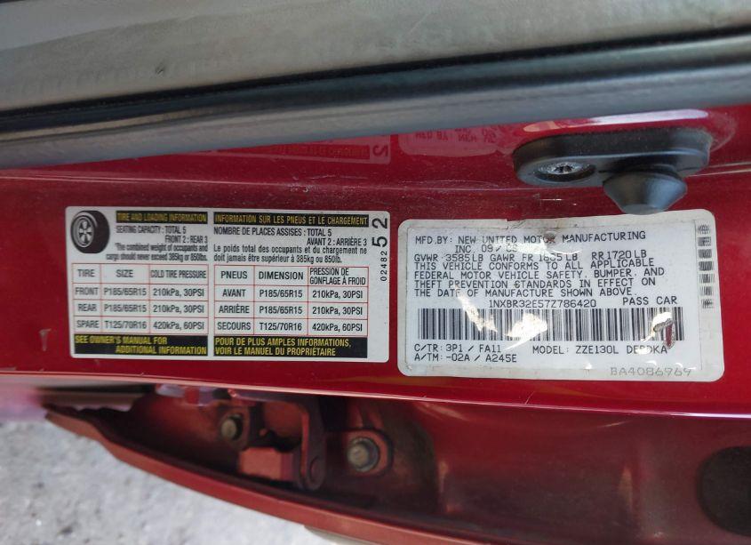 Photo 9 of 2007 Toyota Corolla CE (VIN 1NXBR32E57Z786420)