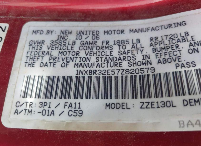 Photo 9 of 2007 Toyota Corolla CE (VIN 1NXBR32E57Z820579)