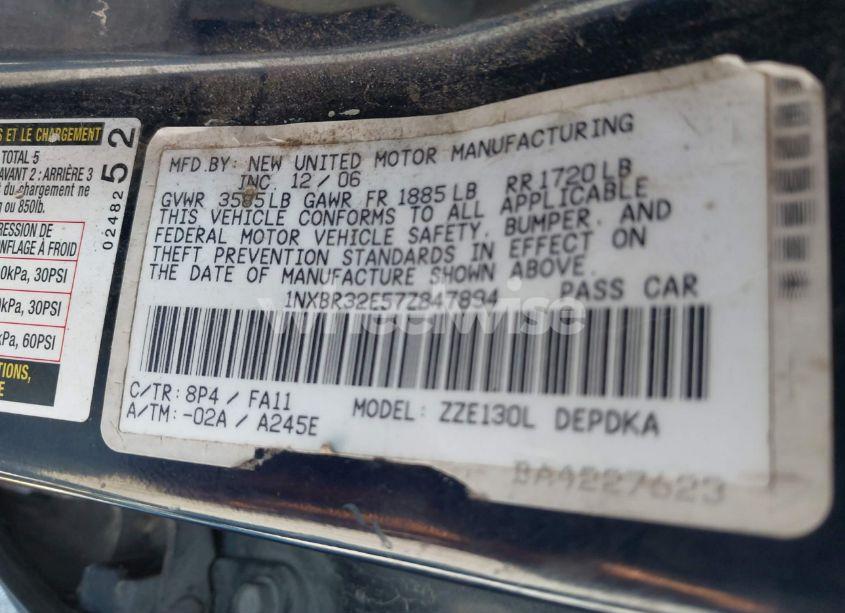 Photo 9 of 2007 Toyota Corolla CE (VIN 1NXBR32E57Z847894)