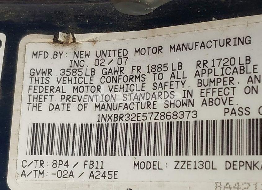 Photo 9 of 2007 Toyota Corolla LE (VIN 1NXBR32E57Z868373)