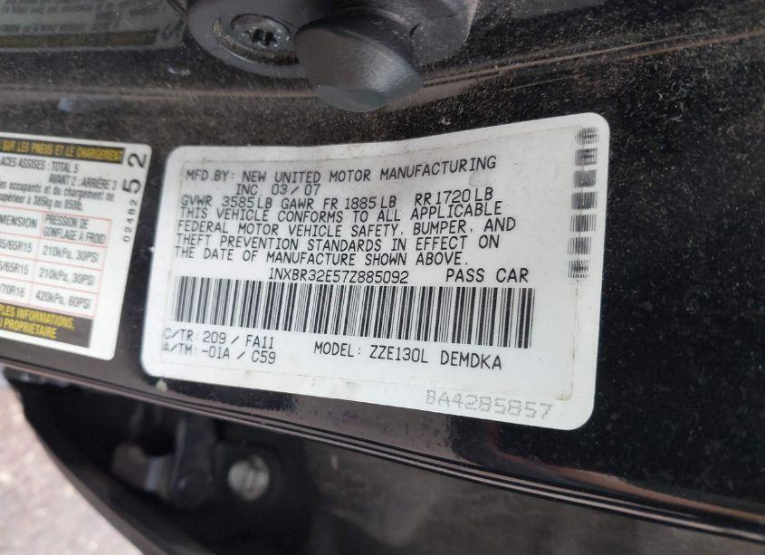 Photo 9 of 2007 Toyota Corolla CE (VIN 1NXBR32E57Z885092)