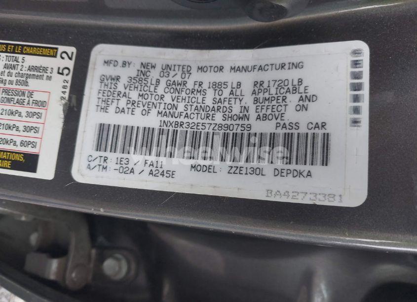 Photo 9 of 2007 Toyota Corolla CE (VIN 1NXBR32E57Z890759)