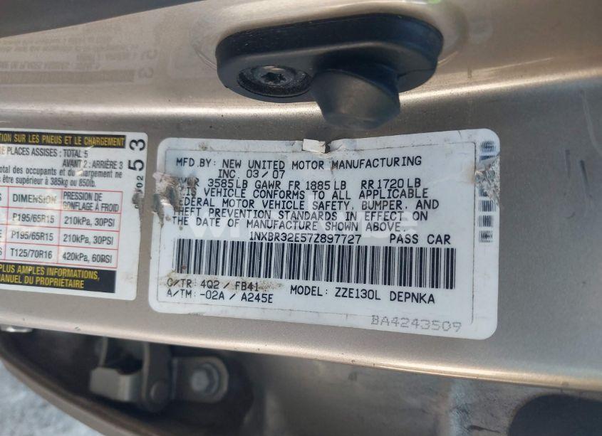 Photo 9 of 2007 Toyota Corolla LE (VIN 1NXBR32E57Z897727)