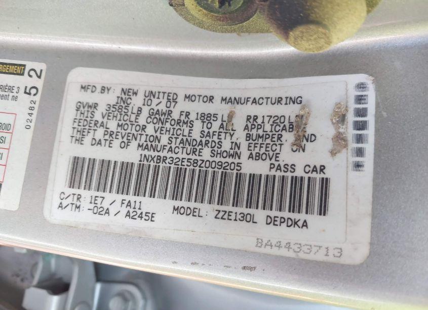 Photo 9 of 2008 Toyota Corolla CE (VIN 1NXBR32E58Z009205)