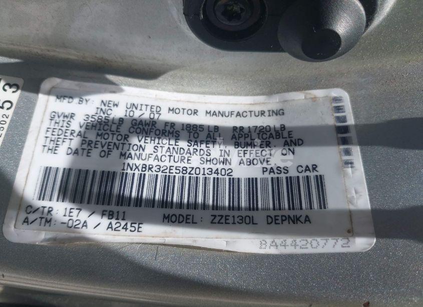 Photo 9 of 2008 Toyota Corolla LE (VIN 1NXBR32E58Z013402)