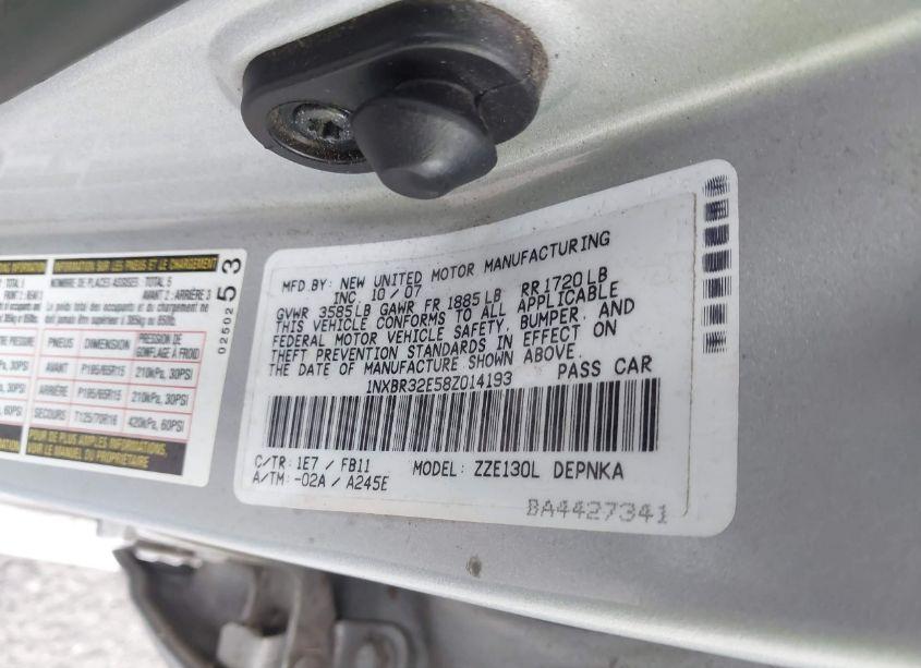 Photo 9 of 2008 Toyota Corolla LE (VIN 1NXBR32E58Z014193)