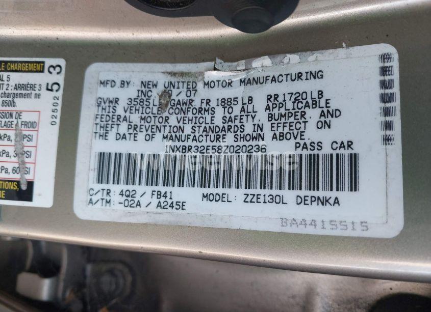 Photo 9 of 2008 Toyota Corolla LE (VIN 1NXBR32E58Z020236)