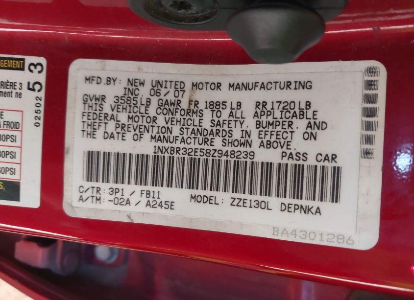 Photo 9 of 2008 Toyota Corolla LE (VIN 1NXBR32E58Z948239)