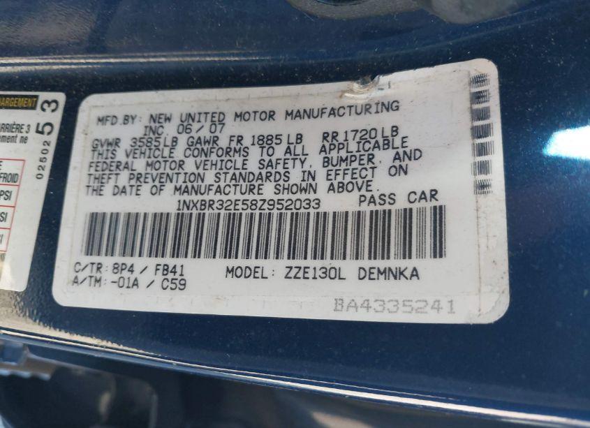 Photo 9 of 2008 Toyota Corolla LE (VIN 1NXBR32E58Z952033)