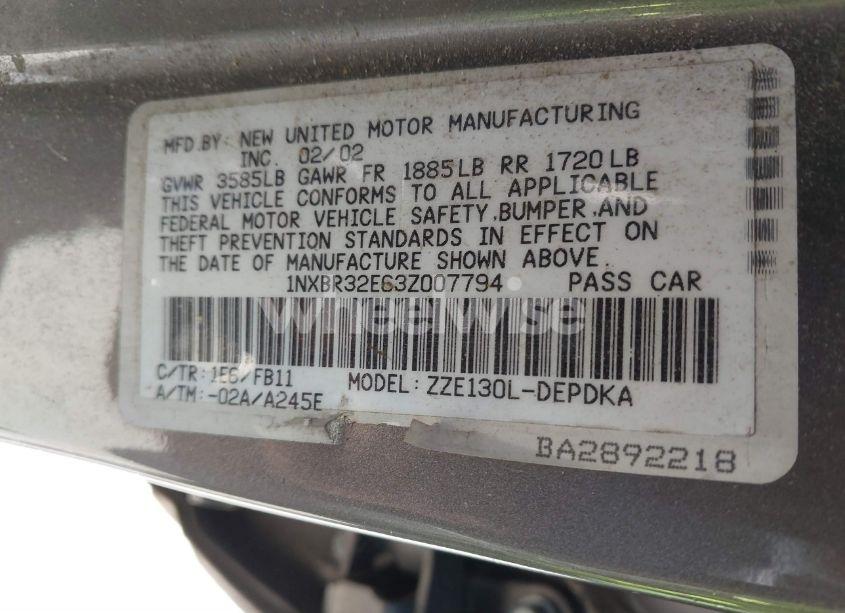 Photo 9 of 2003 Toyota Corolla CE (VIN 1NXBR32E63Z007794)