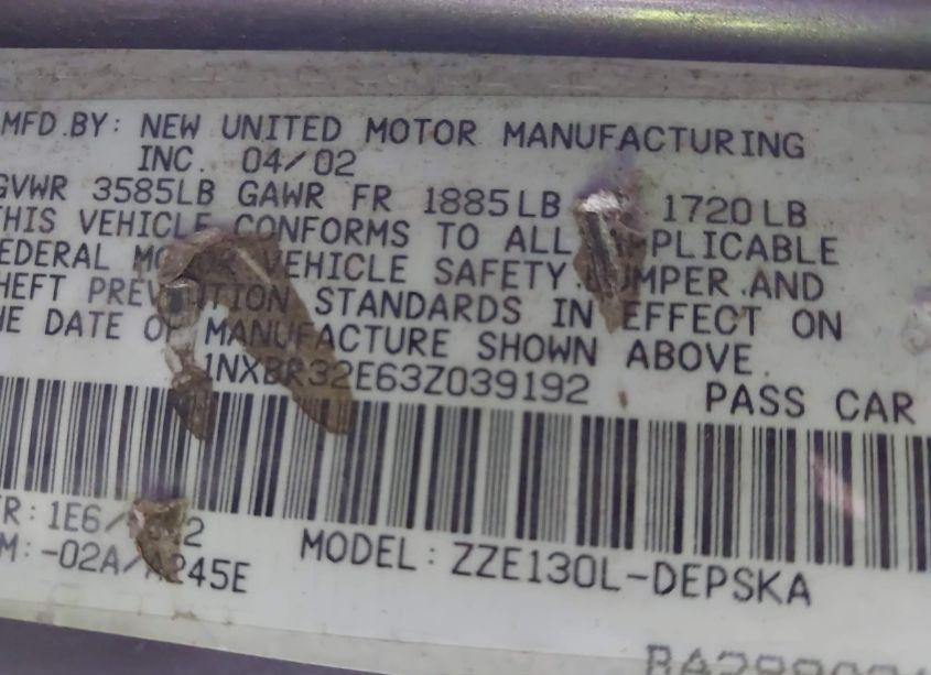 Photo 9 of 2003 Toyota Corolla S (VIN 1NXBR32E63Z039192)