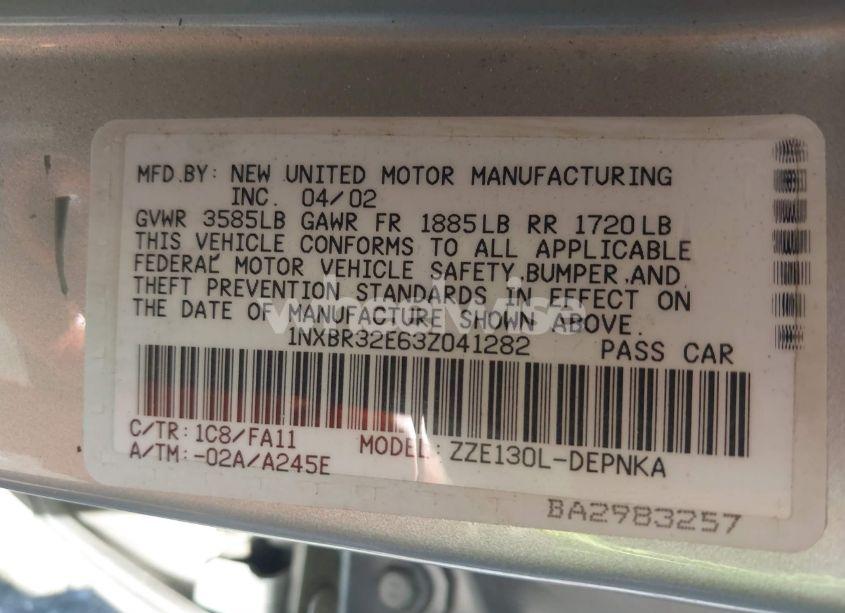 Photo 9 of 2003 Toyota Corolla LE (VIN 1NXBR32E63Z041282)