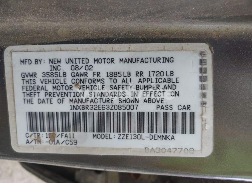 Photo 9 of 2003 Toyota Corolla LE (VIN 1NXBR32E63Z085007)