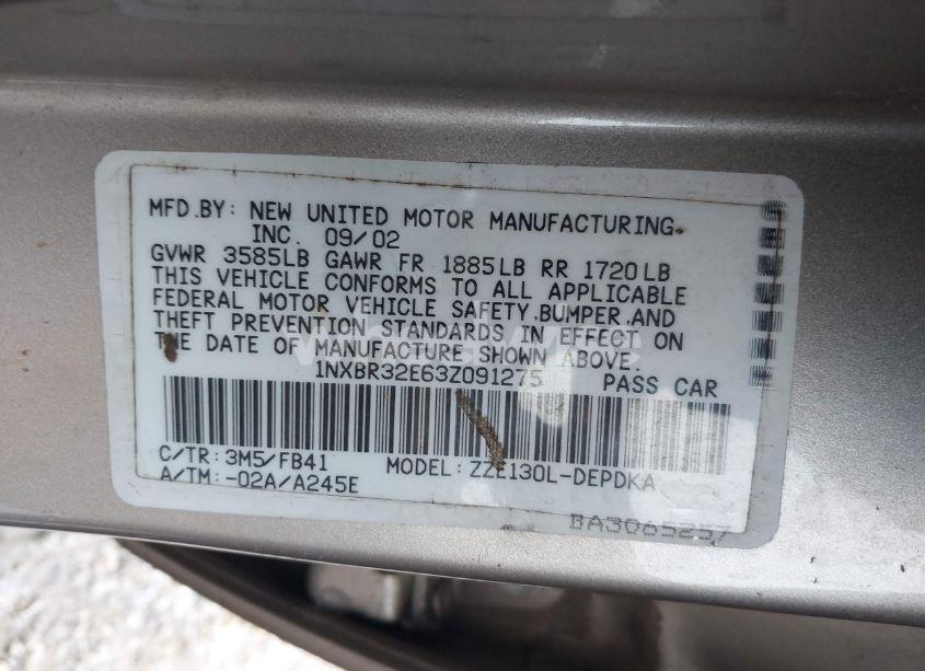 Photo 9 of 2003 Toyota Corolla CE (VIN 1NXBR32E63Z091275)