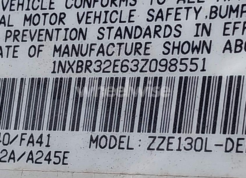 Photo 9 of 2003 Toyota Corolla LE (VIN 1NXBR32E63Z098551)