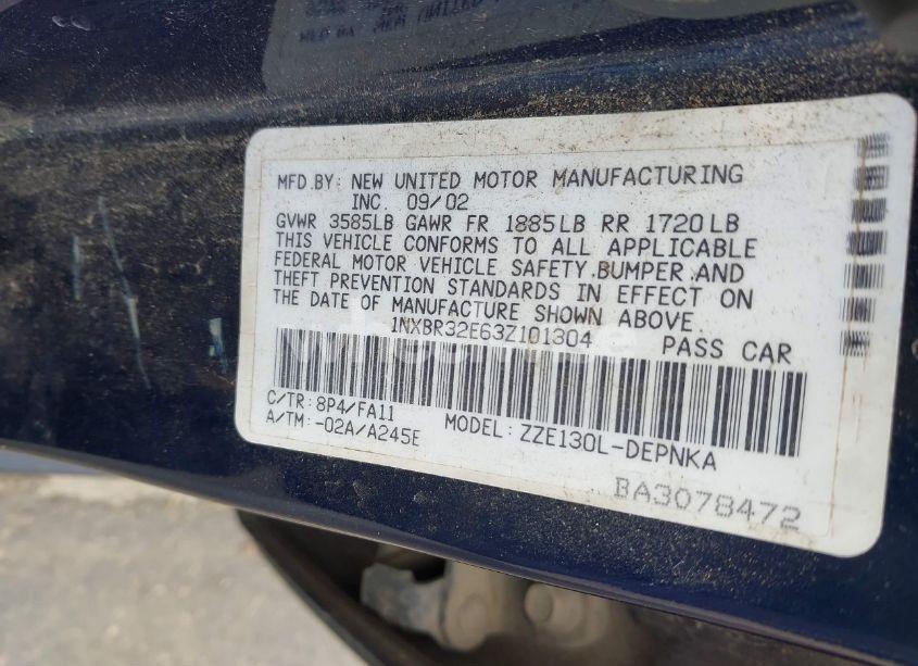 Photo 9 of 2003 Toyota Corolla LE (VIN 1NXBR32E63Z101304)