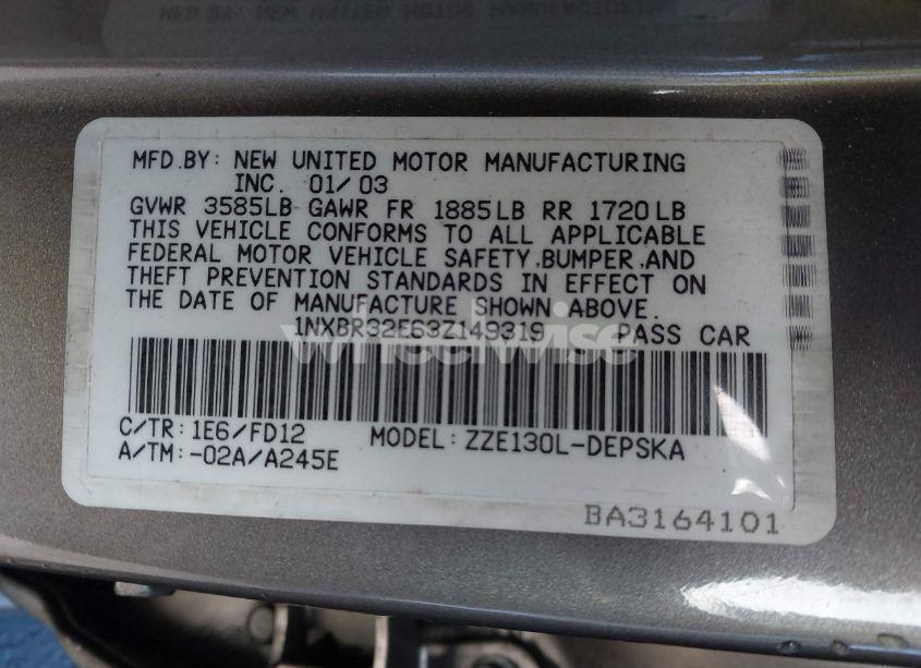 Photo 9 of 2003 Toyota Corolla S (VIN 1NXBR32E63Z149319)