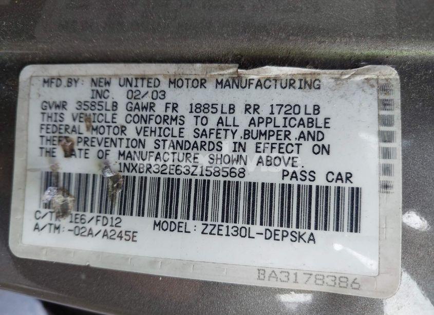 Photo 9 of 2003 Toyota Corolla S (VIN 1NXBR32E63Z158568)