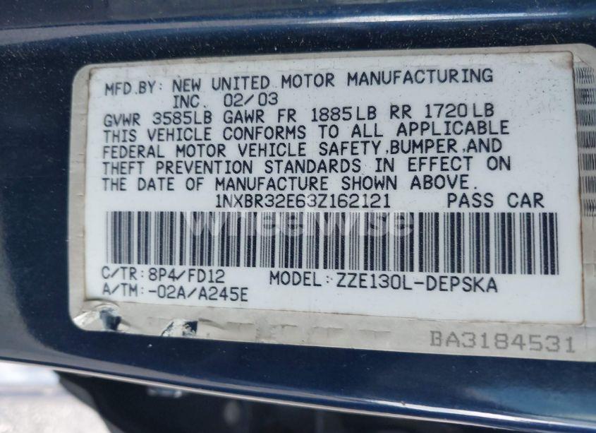 Photo 9 of 2003 Toyota Corolla S (VIN 1NXBR32E63Z162121)