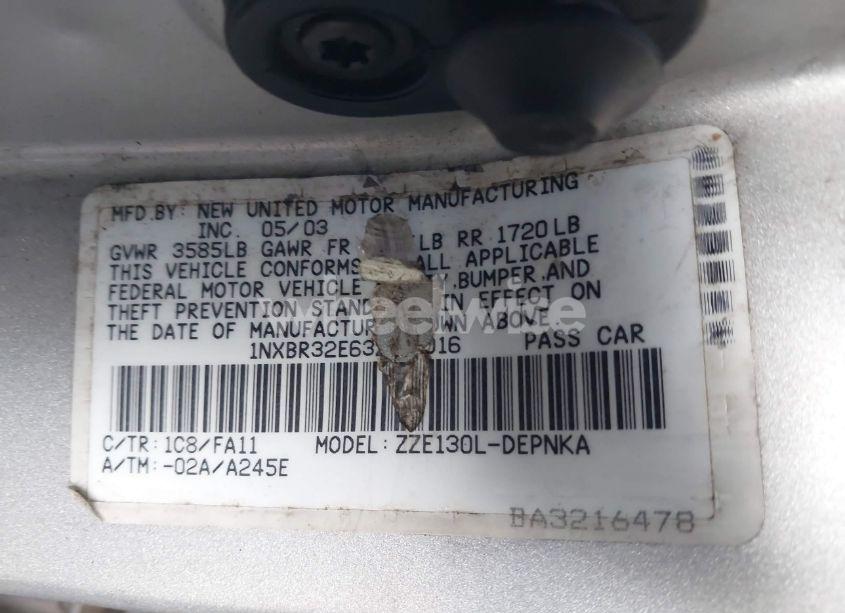 Photo 19 of 2003 Toyota Corolla LE (VIN 1NXBR32E63Z190016)