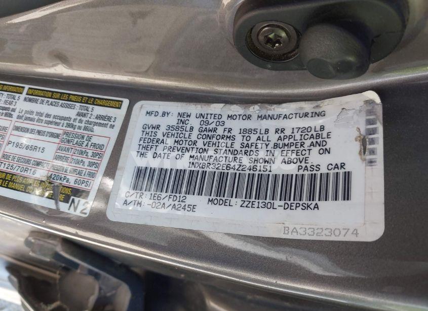 Photo 9 of 2004 Toyota Corolla S (VIN 1NXBR32E64Z246151)