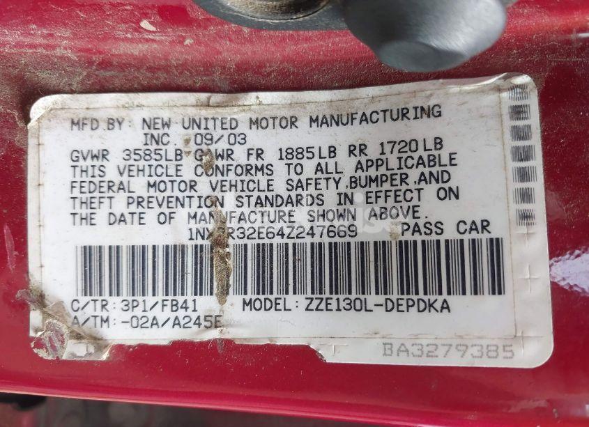 Photo 9 of 2004 Toyota Corolla CE (VIN 1NXBR32E64Z247669)