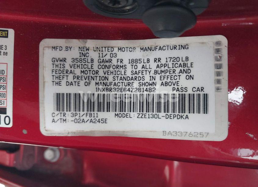 Photo 9 of 2004 Toyota Corolla CE (VIN 1NXBR32E64Z281482)