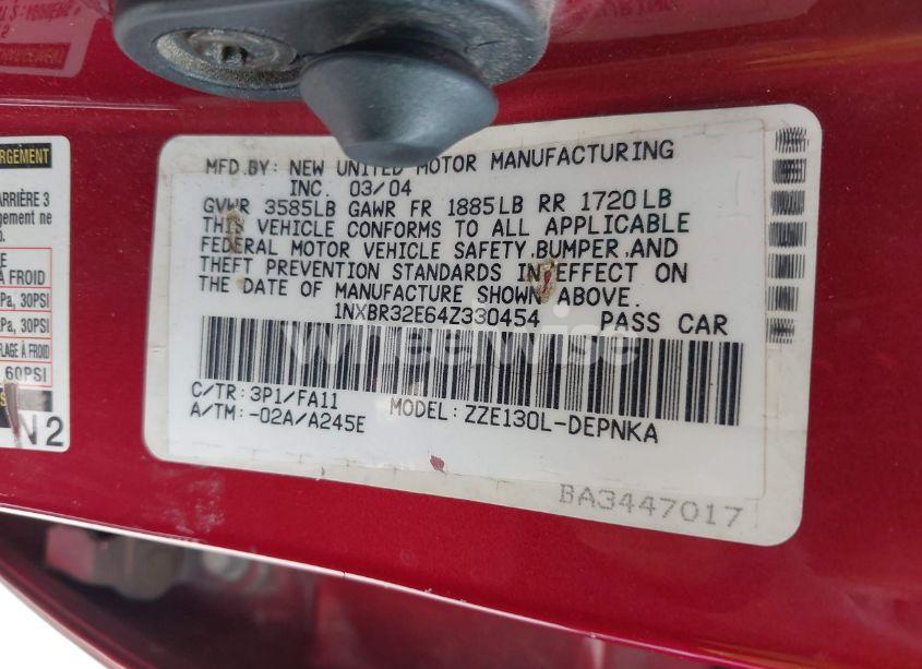 Photo 9 of 2004 Toyota Corolla LE (VIN 1NXBR32E64Z330454)