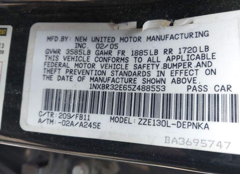 Photo 9 of 2005 Toyota Corolla LE (VIN 1NXBR32E65Z488553)