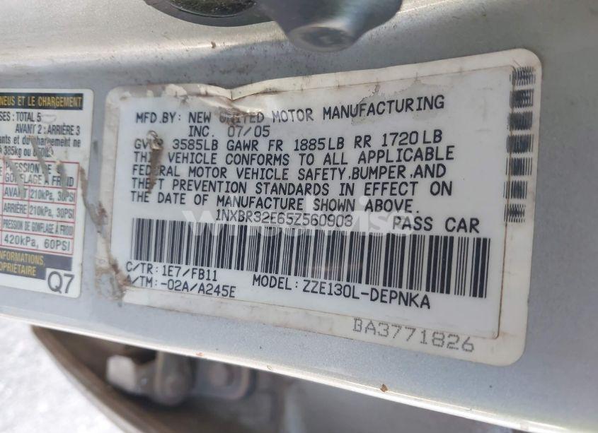 Photo 9 of 2005 Toyota Corolla LE (VIN 1NXBR32E65Z560903)