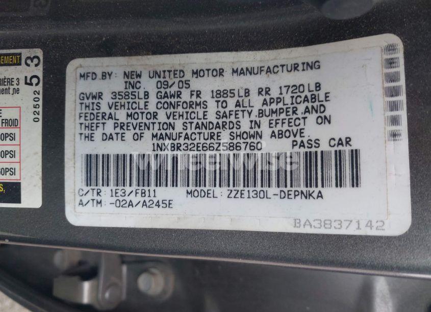 Photo 9 of 2006 Toyota Corolla LE (VIN 1NXBR32E66Z586760)