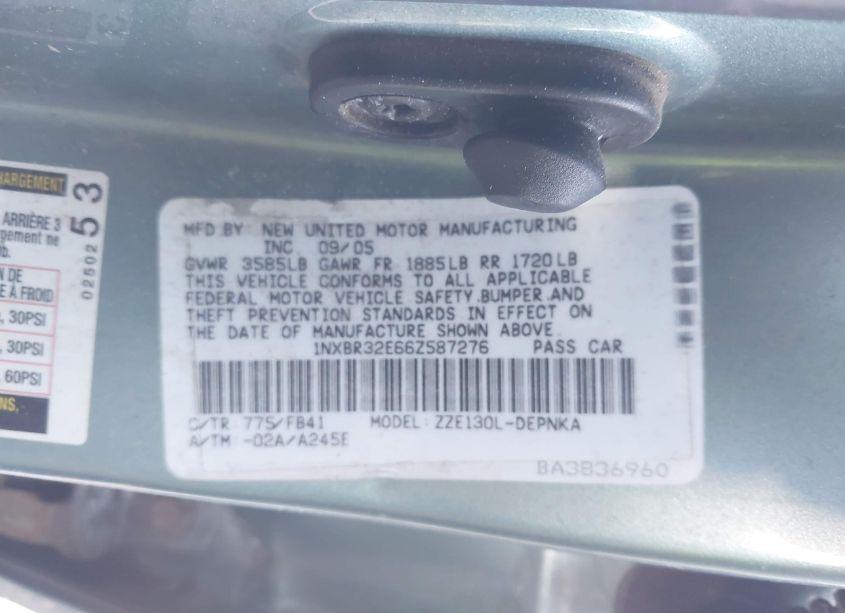 Photo 9 of 2006 Toyota Corolla LE (VIN 1NXBR32E66Z587276)