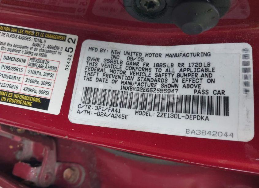 Photo 9 of 2006 Toyota Corolla CE/LE/S (VIN 1NXBR32E66Z596947)