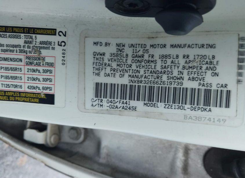 Photo 9 of 2006 Toyota Corolla CE (VIN 1NXBR32E66Z619739)