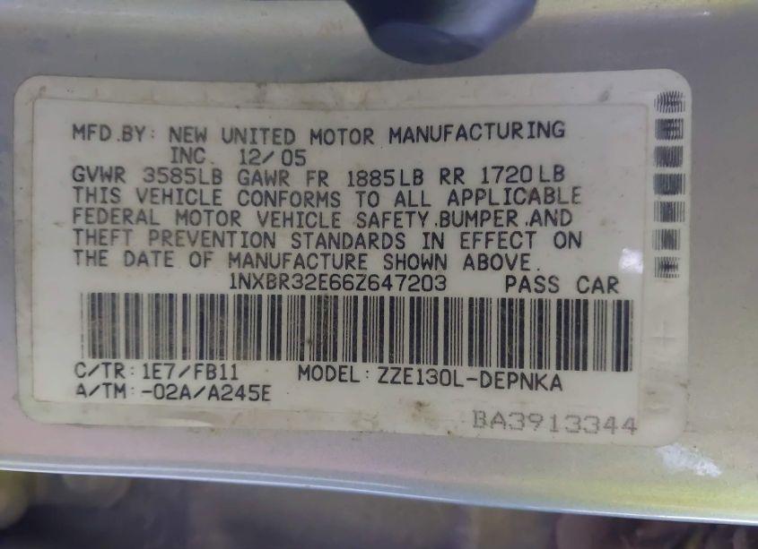 Photo 9 of 2006 Toyota Corolla LE (VIN 1NXBR32E66Z647203)